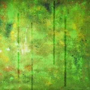 Space in green, mixed technique, 100 x 100 cm