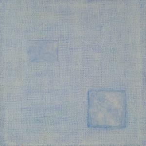 Structure with two squares on blue background, Mischtechnik, 80 x 80 cm, 2014